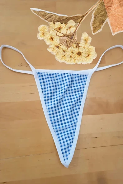 Anastasia Underwear Kadın String Tanga Külot - Küçük Kare Desen Mavi (ANS103) ürün görseli 1