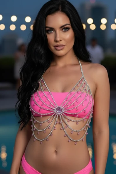 Caş Dekorasyon Gümüş Renk Pembe Taşlı Bralet Vücut Aksesuarı ürün görseli 1