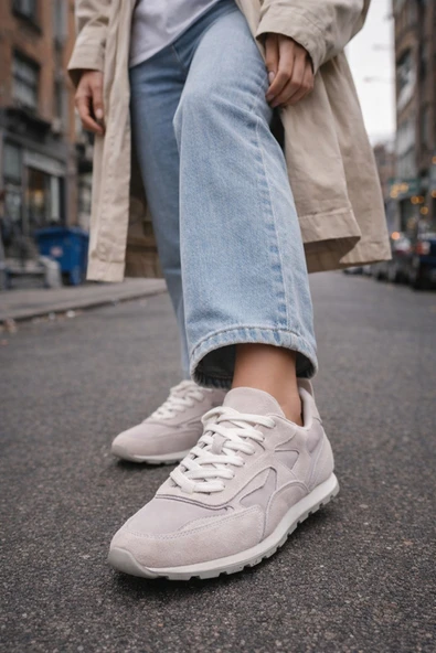 Gri Hakiki Süet Deri Sneaker Casual Kadın Spor Ayakkabı Tukatela ürün görseli 1