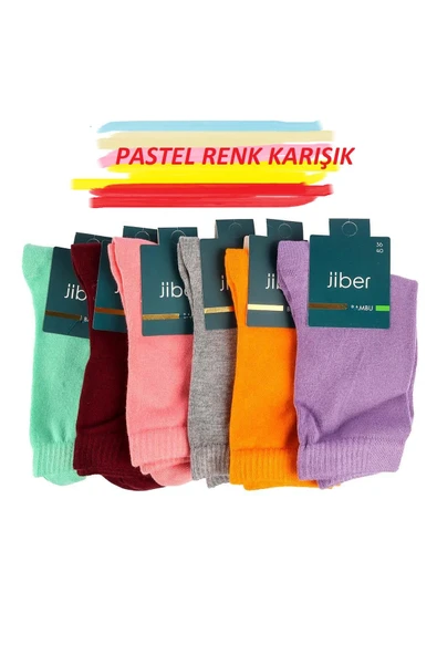 Jiber Kadın Bambu Likralı Pastel Renk Karışık Soket Çorap 6650K - 6 Adet   Karışık Renk 36-40 ürün görseli 1