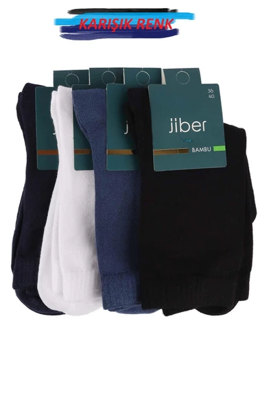 Jiber Kadın Bambu Likralı Soket Çorap 6650 - 12 Adet   Karışık Renk 36-40 ürün görseli 1