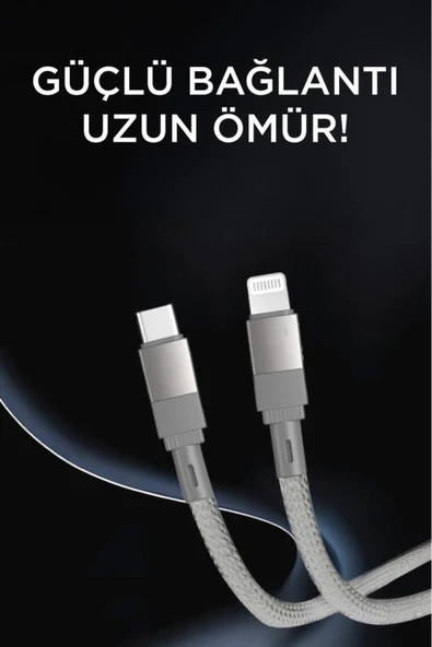 Şarj Kablosu Type-C to Lightning Örgü Data Kablo U18 - Resim 2