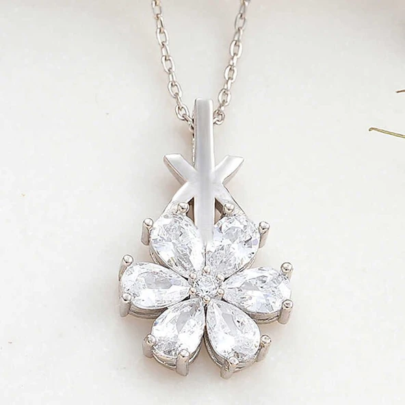 925 Ayar Gümüş Beyaz Sevgi Çiçeği Kadın Kolye ürün görseli 1