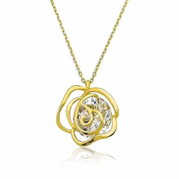 ​925 Ayar Gümüş Gold Gül Kadın Gümüş Kolye ürün görseli 1
