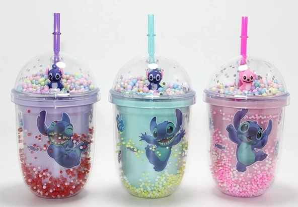 Stitch Figürlü Pipetli Kapaklı Kupa Bardak Alk5110 ürün görseli 1