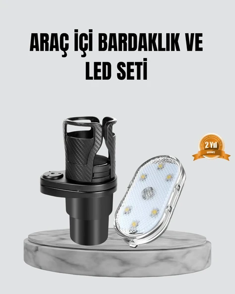 360° Döner Çiftli Bardak Tutucu ve Kablosuz Ambiyans LED Işık Araç Seti ürün görseli 1