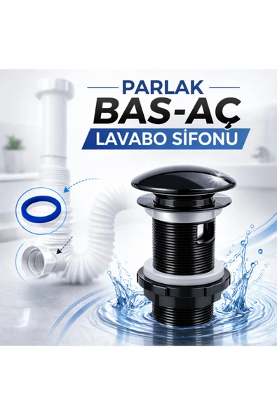DESIPHON Parlak Bas-Aç (Pop-Up) Lavabo Gider Süzgeç Sifonu – Lavabo Gider Borusu Dahil ürün görseli 1