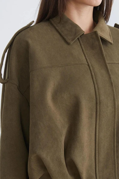 Kadın Süet Apoletli Bomber Ceket - Resim 3