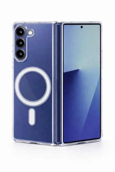 Samsung Galaxy Z Fold 6 Uyumlu Kamera Korumalı Magsafe Wireless Şarj Özellikli Lüks Şeffaf Silikon Telefon Kılıfı ürün görseli 1