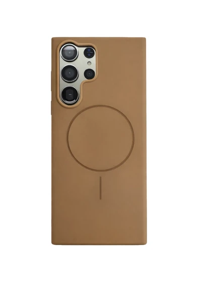 SAMSUNG Galaxy S23 Ultra Uyumlu İçi Kadife Magsafe Wireless Şarj Özellikli Camel Renkli Telefon Kılıfı ürün görseli 1