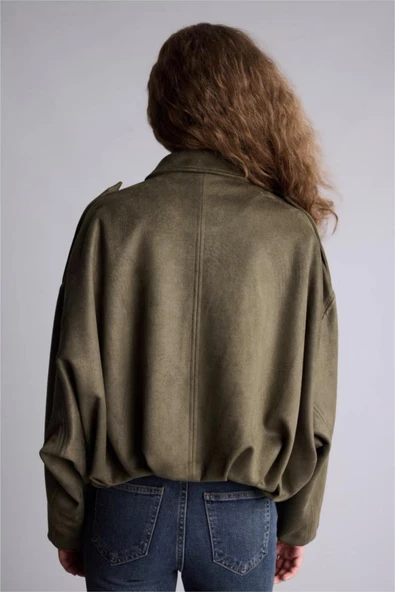Haki Süet Apoletli Bomber Ceket - Resim 4