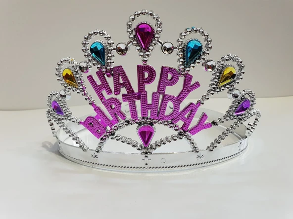 Gümüş Renk Happy Birthday Yazılı Doğum Günü Tacı 60 cm ürün görseli 1