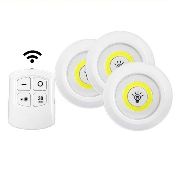 Kablosuz Uzaktan Kumandalı 3 lü Led Lamba Seti ürün görseli 1