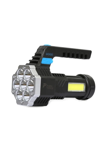 PS-3879 USB Şarj Göstergeli Şarj Edilebilir 7*XPE +COB Led El Feneri ürün görseli 1
