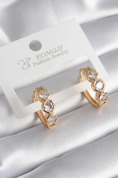 Pirinç Gold Renk Zirkon Taşı Kalp Detay Kadın Küpe - TJ-BKP8358 ürün görseli 1