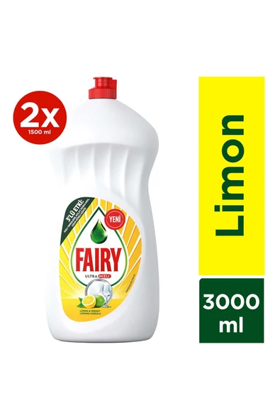 Fairy 3000 ml Ultra Hızlı 3'lü Etki Sıvı Bulaşık Deterjanı Limon ve Misket Limonu Kokulu 1500ml x2 ürün görseli 1