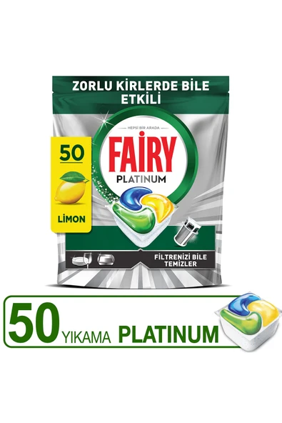 Fairy Platinum Bulaşık Makinesi Deterjanı Kapsülü/Tableti 50 Yıkama Limon Kokulu ürün görseli 1