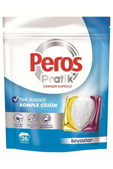 Peros Pratik Matik Çamaşır Deterjanı Kapsülü - Tableti 26 Adet Beyazlar ürün görseli 1