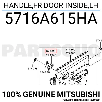 Mitsubishi L200 2015-2019 Kapı Kolu İç Sol Nikelaj (Oem No: 5716A615Ha) ürün görseli 1