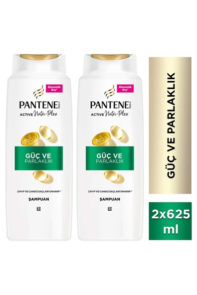 Pantene Güç & Parlaklık Şampuan 625ml Zayıf ve Mat Saçlar için x 3 Adet ürün görseli 1