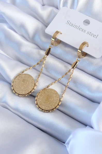 316L Çelik Gold Renk Çyrek Model Kadın Küpe - TJ-BKP8017 ürün görseli 1