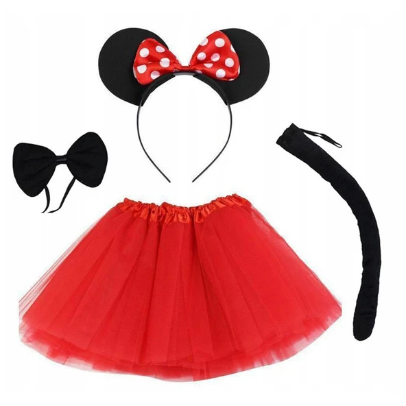 Minnie Mouse Kostüm Seti Etek Taç Kuyruk Papyon Gösteri Seti ürün görseli 1
