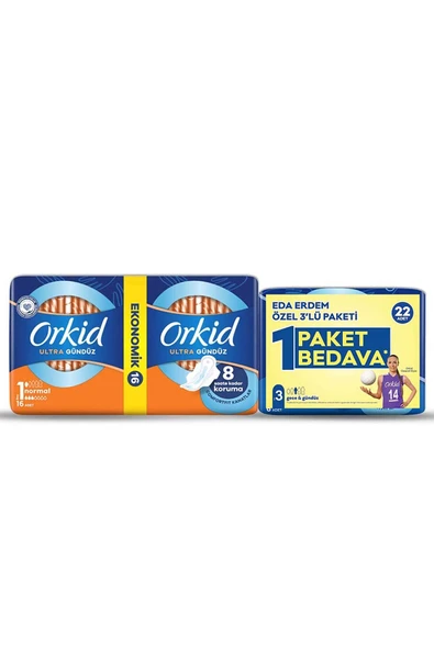 Orkid Ultra Normal+Gece 22’Li Eda Erdem Paketi Hijyenik Ped ürün görseli 1