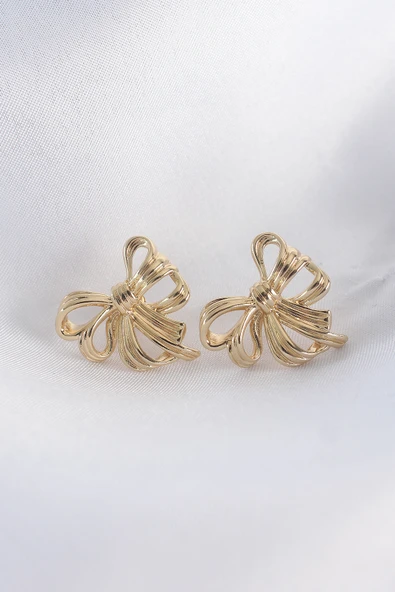 Pirinç Gold Renk Fiyonk Küpe - TJ-BKP8944 ürün görseli 1