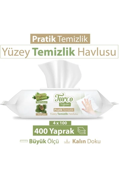 Baby Turco Yüzey Temizlik Havlusu Doğadan 100lü Yeşil Sabun x4 Adet ürün görseli 1