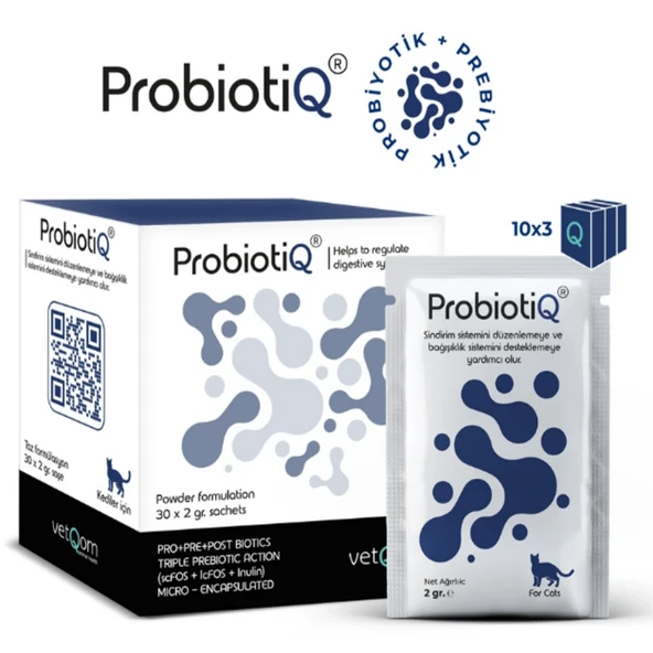 Vetqom ProbiotiQ Kedi Sindirim ve Bağışıklık Tozu 30 Saşe - İshal ve Gaz Önleyici ürün görseli 1