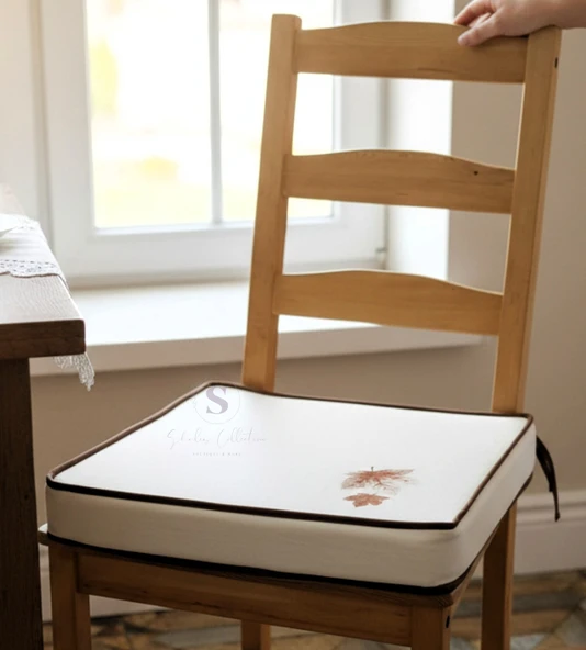 Yaprak Nakışlı Sandalye Minderi 40x40x5 cm Panama Keten 5 cm Süngerli Özel Tasarım ürün görseli 1