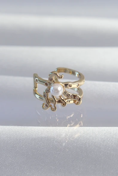 Pirinç Gold Renk İncili Ahtapot Earcuff Küpe - TJ-BKP9333 ürün görseli 1