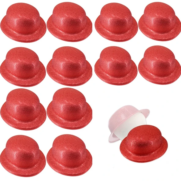 Kırmızı Renk Simli Melon Yuvarlak Parti Şapkası 12 Adet ürün görseli 1