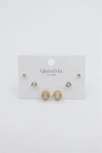 Çoklu Set Küpe - Altın ürün görseli 1