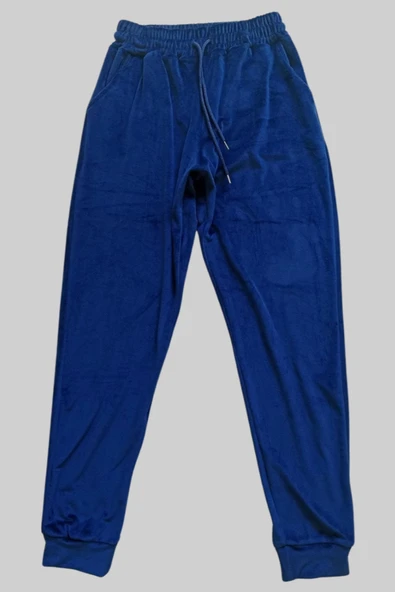 Parlak Kadife Cepli Pantolon Eşofman Pijama Altı Unisex Lastikli Paça Lacivert ürün görseli 1