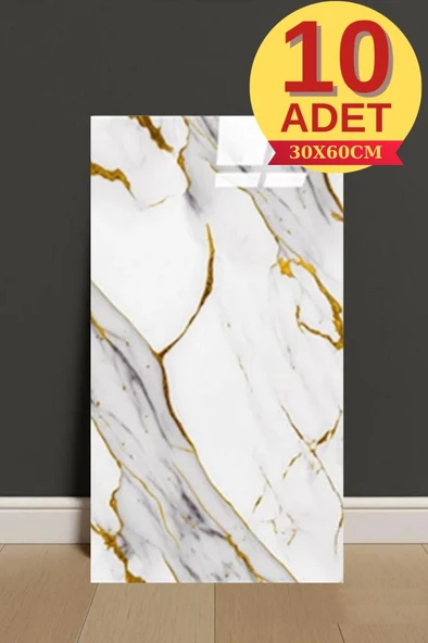10 Adet 30X60cm Yaldız Mermer Desen Yapışkanlı Köpük Duvar Paneli Kağıdı banyo,tezgah arası LS6010 ürün görseli 1
