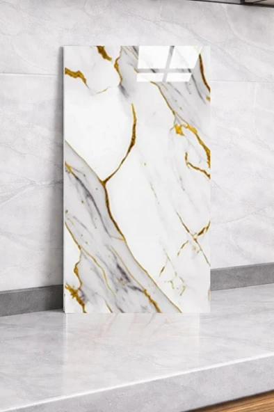 Shiny Yaldız-Gold Mermer Desenli 60x30cm Yapışkanlı Mutfak Banyo Kaplama Duvar Paneli Kağıdı ls6010 ürün görseli 1