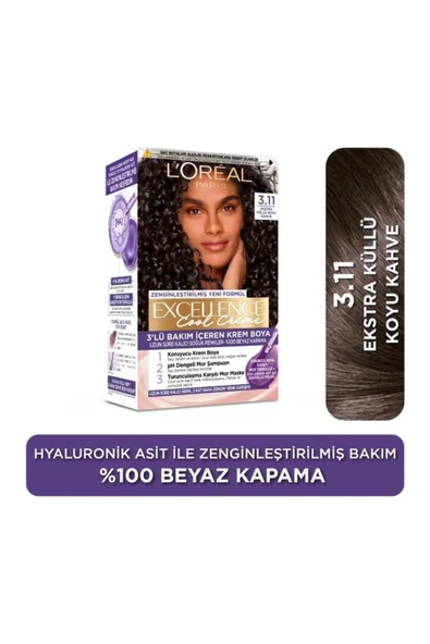 L'Oréal Paris Excellence Cool Creme 3.11 Ekstra Küllü Koyu Kahve Saç Boyası ürün görseli 1