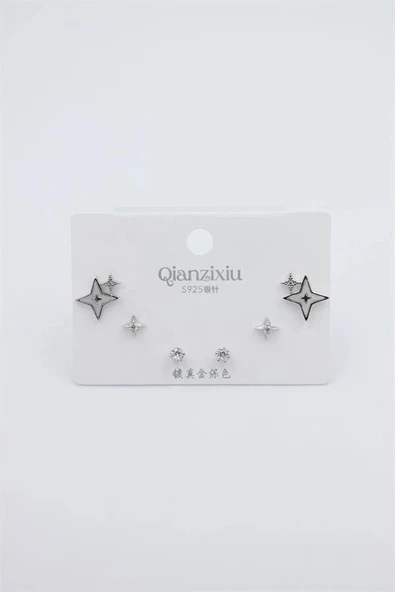 Çoklu Set Küpe - Gümüş - Resim 2
