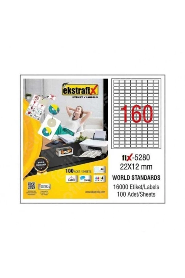 Ekstrafix Laser Etiket 100 Yaprak 22x12 mm Lazer Yazıcı Etiketi ürün görseli 1