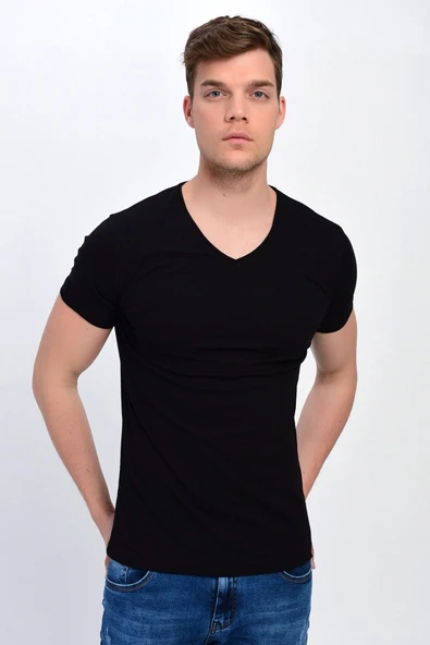 Dynamo  Erkek Basic Likralı V-Yaka T-shirt  - T-339 ürün görseli 1
