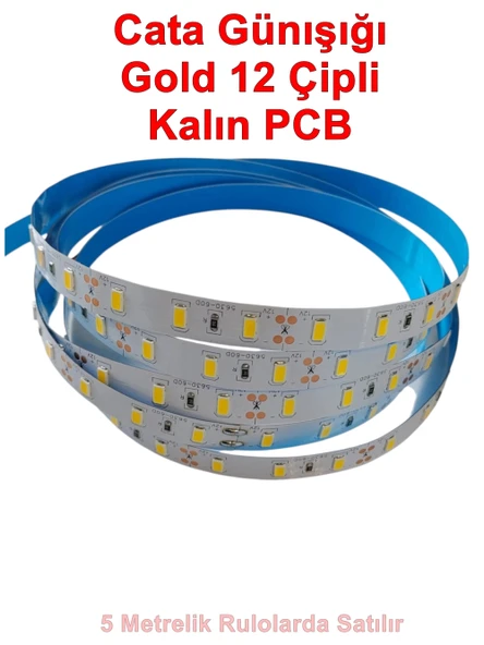 CATA 12v Dc GÜNIŞIĞI 12 Çip Gold İç Mekan Şerit Led 3000k 1mt 16w IP20 (Metrede 12 Çipli 60 Led) ürün görseli 1