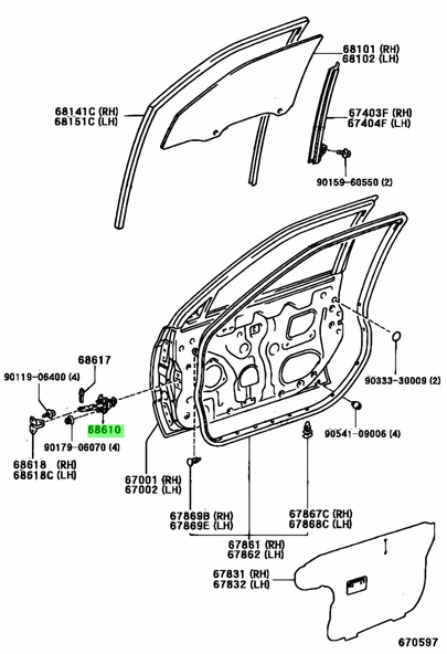 Toyota Avensis 1998-2000 Ön Kapı Durdurucusu Sağ - Sol Aynı (Adet) Gergisi) (Oem No: 68610-20180) ürün görseli 1