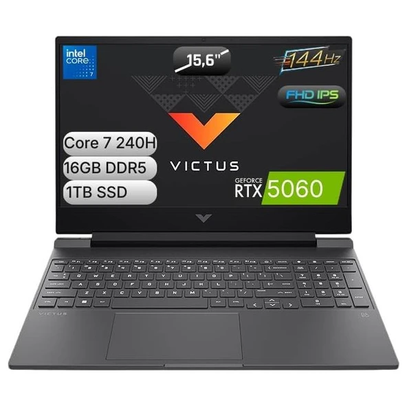 HP Victus 15-FA2015NT C03P7EA Core 7 240H 16 GB 1 TB SSD RTX5060 15.6" Full HD Gaming Laptop ürün görseli 1