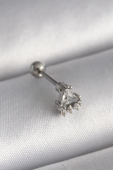 316L Çelik Gümüş Renk Üçgen Zirkon Taşlı Tragus Piercing - TJ-PR1239 ürün görseli 1