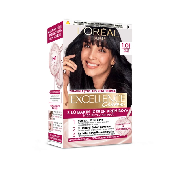 L’Oréal Paris Excellence Creme 1.01 Derin Siyah Saç Boyası ürün görseli 1