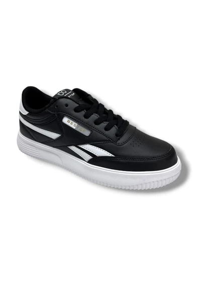 Best Of 2014-26 Cilt Deri Anatomik Bağcıklı Erkek Sneaker Siyah Beyaz ürün görseli 1
