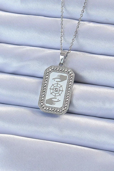 316L Çelik Zincir Gümüş Renk Mineli Zirkon Taşlı Göz Figür Tarot Kolye - TJ-BKO9216 ürün görseli 1