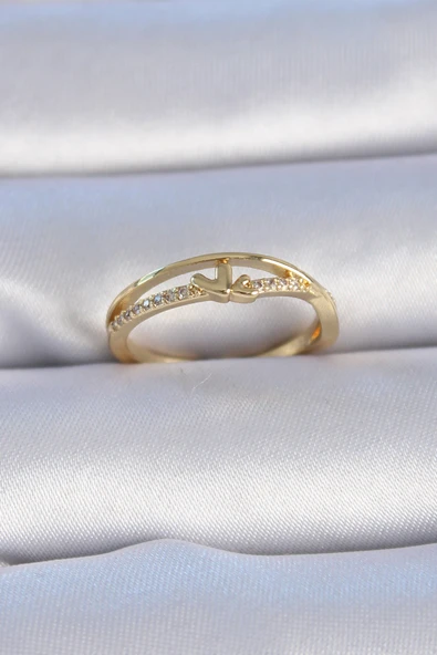 Pirinç Gold Renk Zirkon Taşlı Kalp Model Kadın Yüzük - TJ-BYK3302 ürün görseli 1