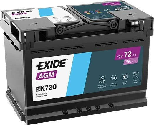 Exide EK720 12V 72Ah 760A Start Stop Agm Akü (Üretim Tarihi:2025) ürün görseli 1